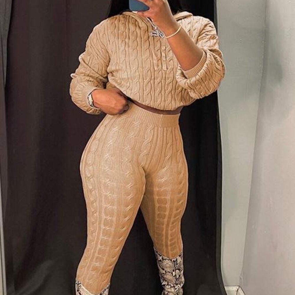 Knitted Hoodie and Tights Set